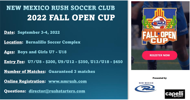 Register today for the Fall Open Cup coming September 3-4, 2022!